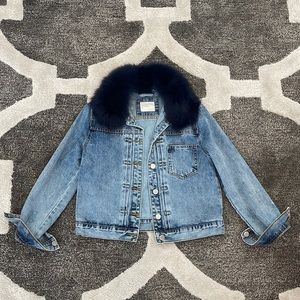 Allrow Faux Fur Collared Jean Jacket - Size: M